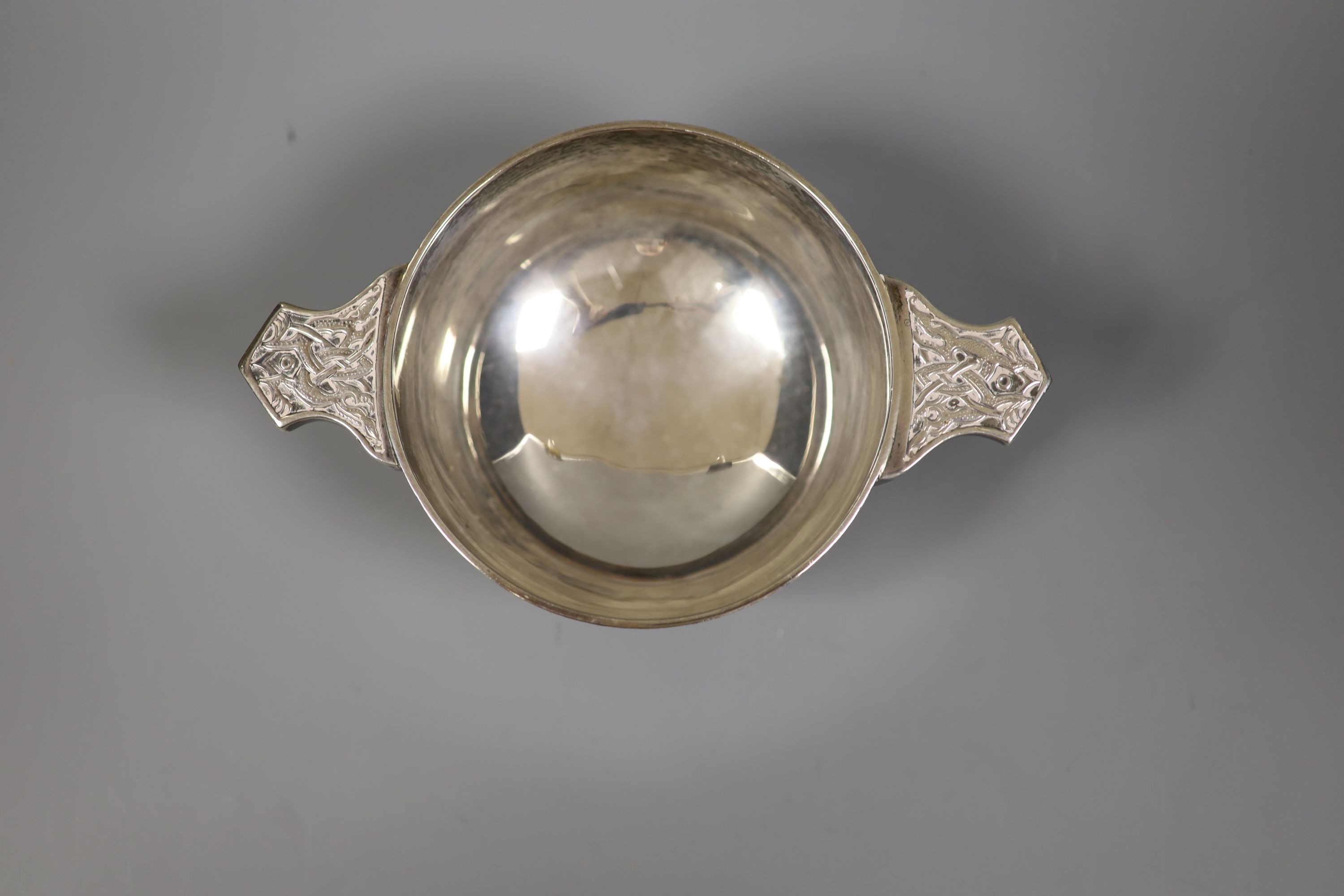 A George V Irish Art s& Crafts silver two handled bowl, T. Weir & Sons, Dublin, 1928, 19.7cm, 8oz.